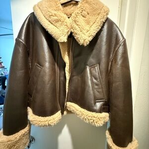 Zara Chocolate Brown Teddy Jacket with Cream Accents